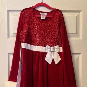 Bonnie Jean Red Sequin Dress with White Bow